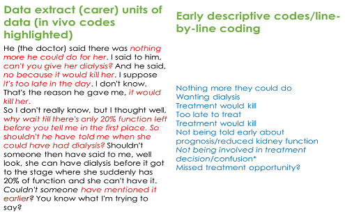 Data extract containing units of data and line-by-line coding